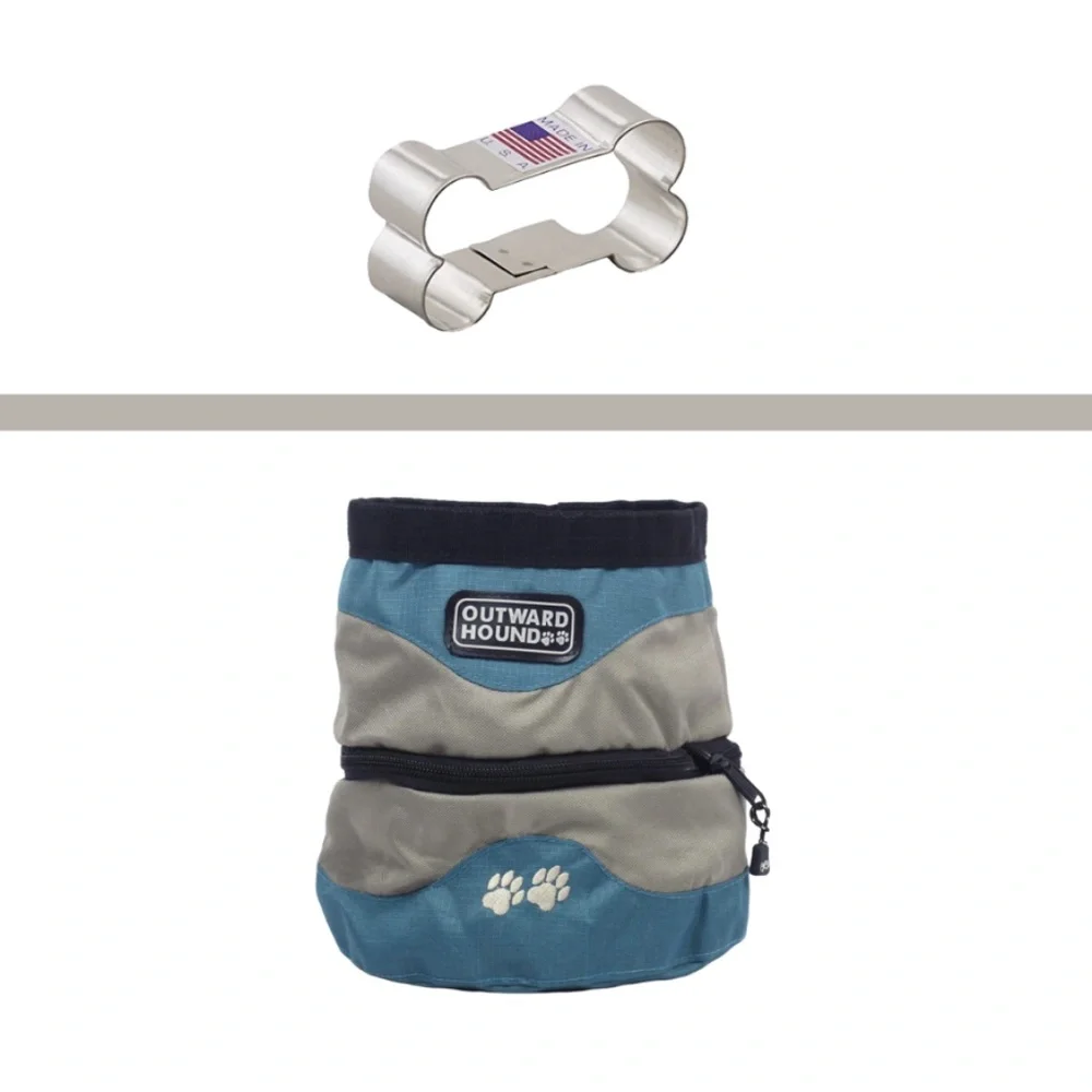 2-in-1 Food & Water Pet Bowl in Ice Blue + Dog Bone Cookie Cutter